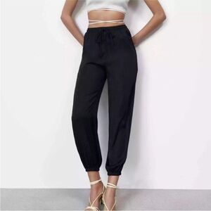 New ZARA SATIN EFFECT TROUSERS PANTS black